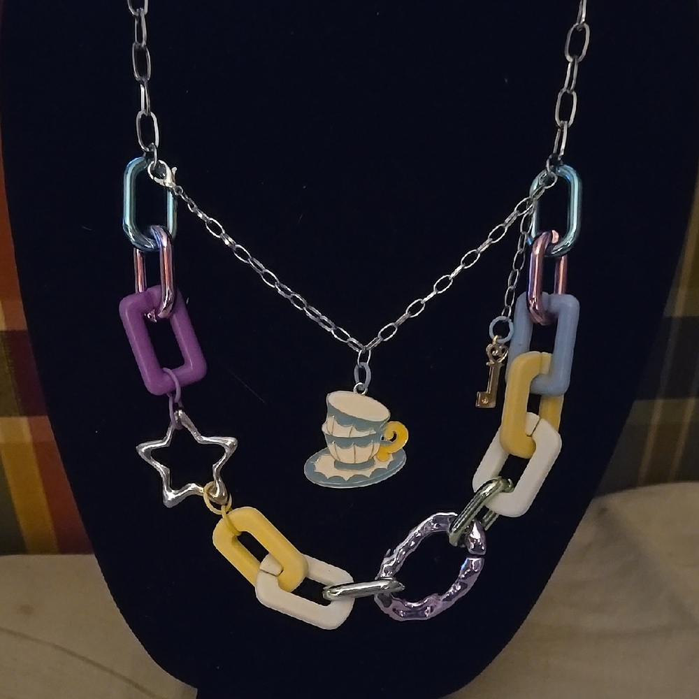 Colorful Chain Necklace with Charms
